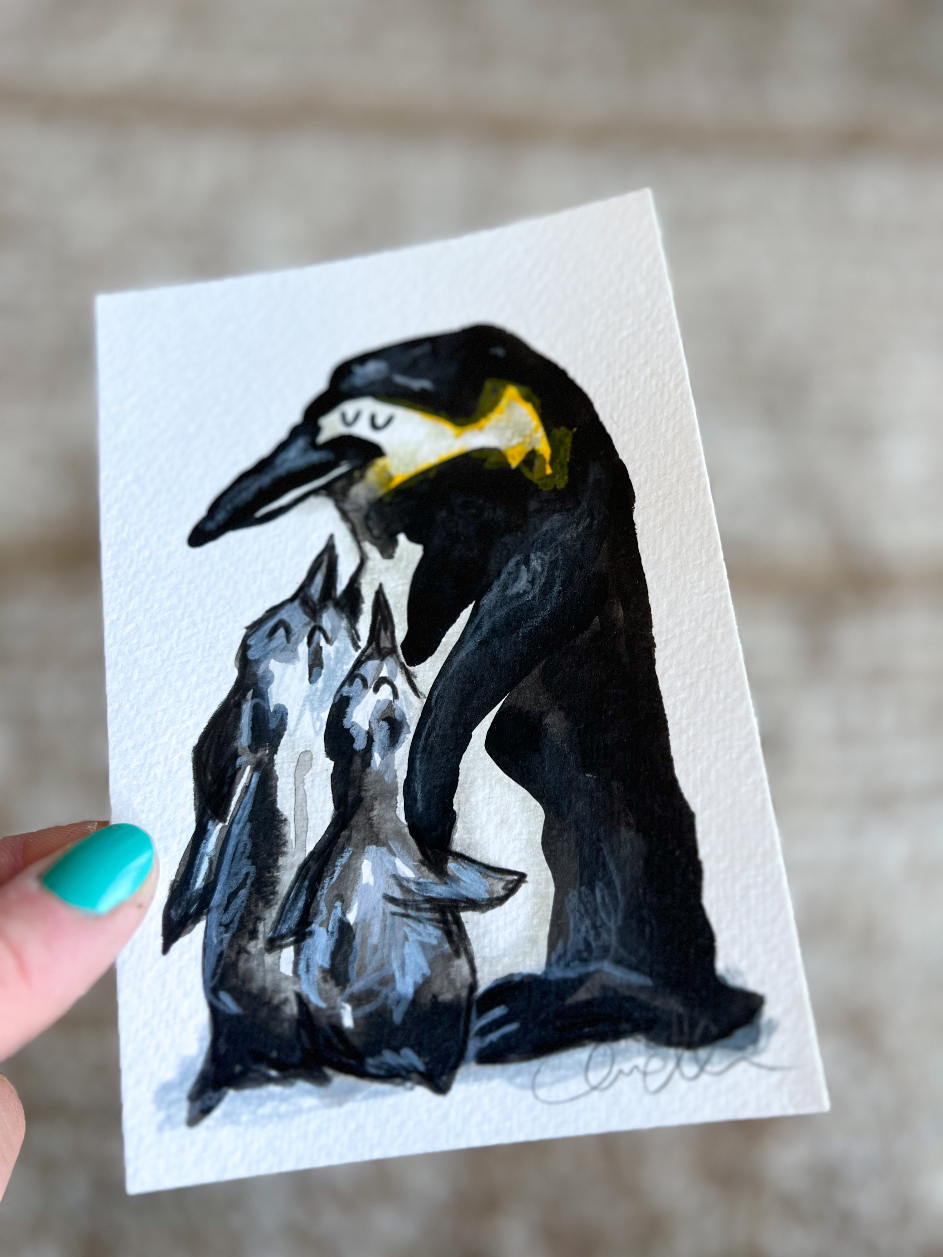 Originalt maleri – Pingvinkrammer | Anette Zimmerlund
