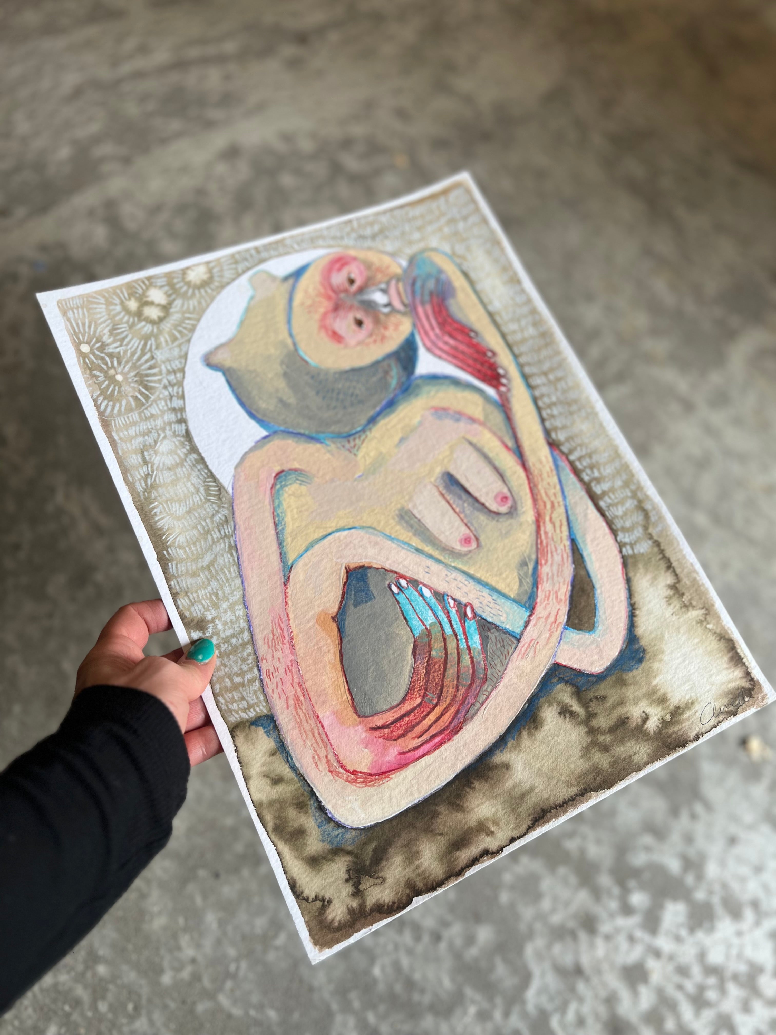 Originalt maleri | Monkey tænker tanker | Anette Zimmerlund