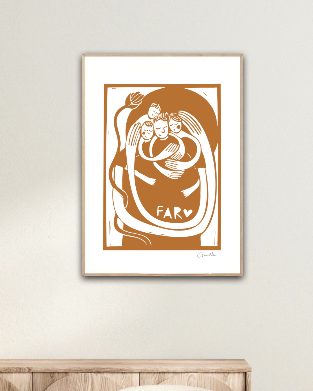 Far med 3 børn - Kunstplakat