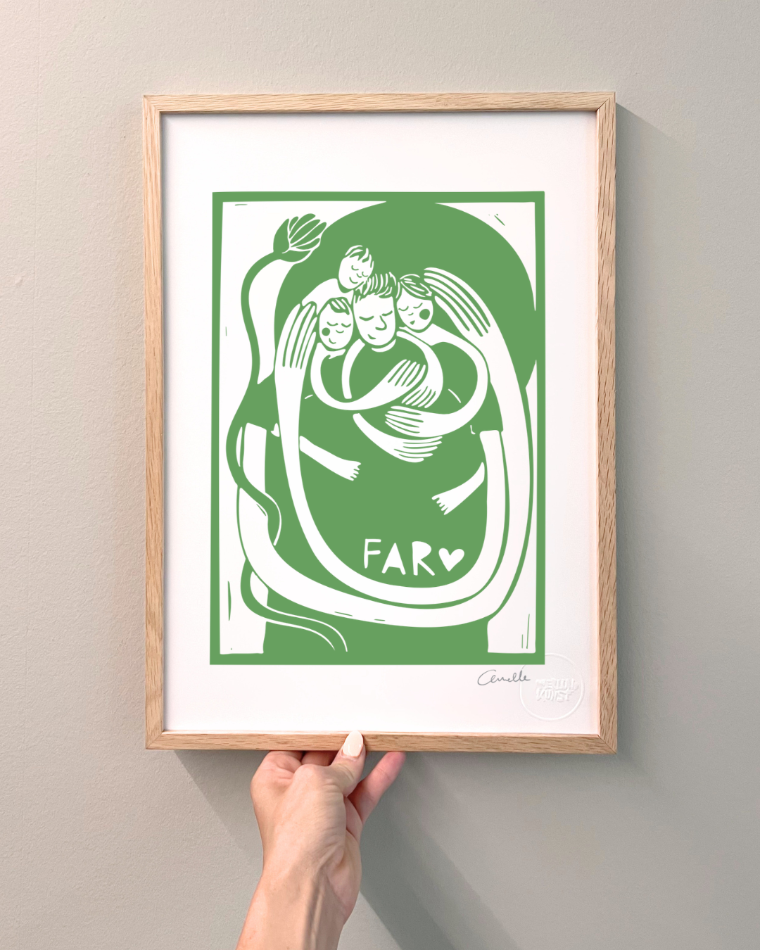 Far med 3 børn - Kunstplakat