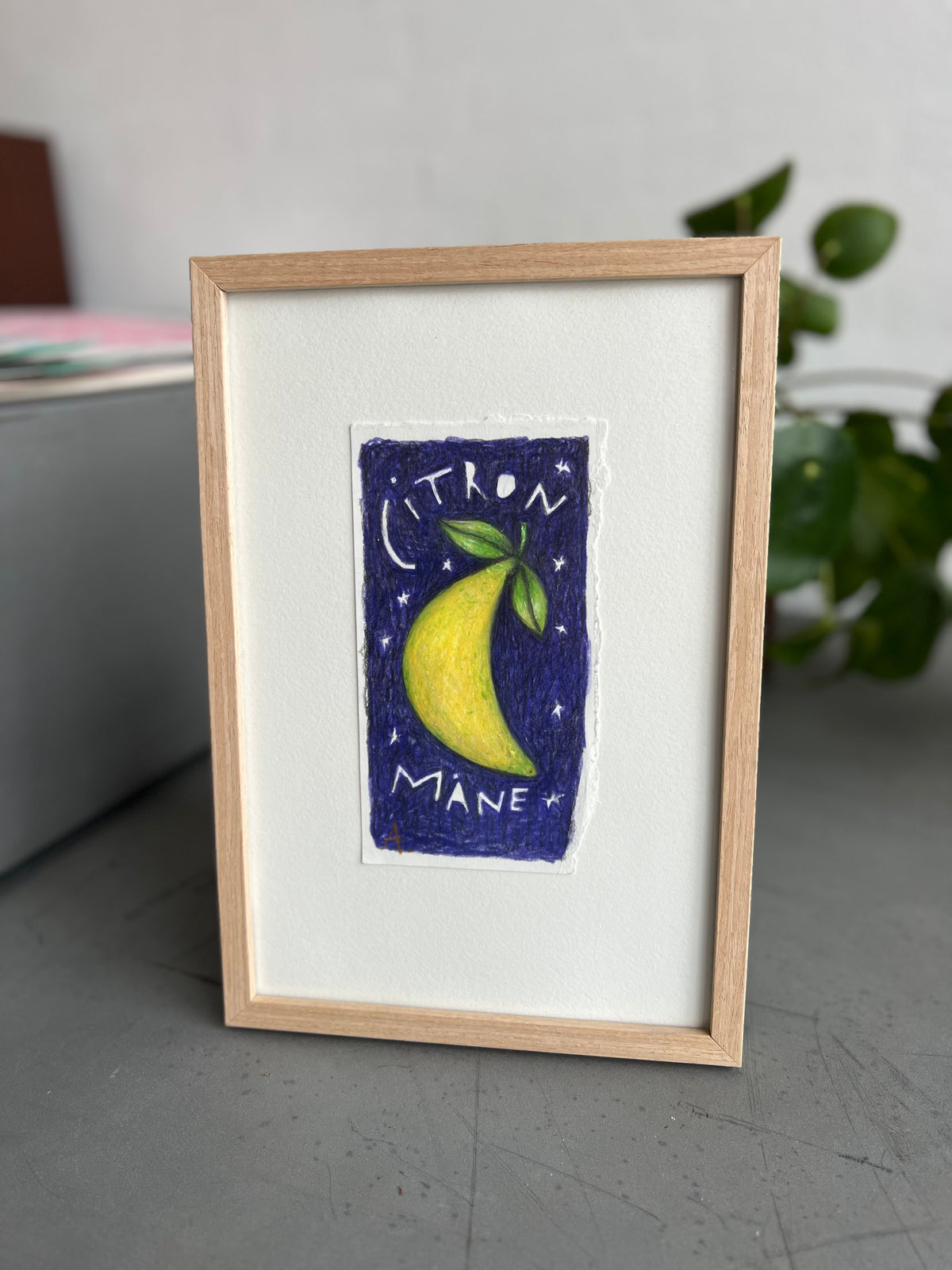 Citronmåne | Indrammet originalt maleri |Anette Zimmerlund
