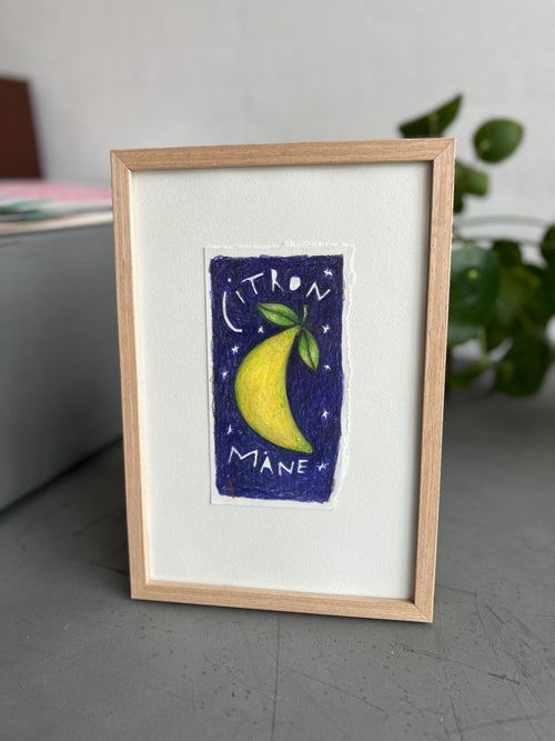 Citronmåne | Indrammet originalt maleri |Anette Zimmerlund