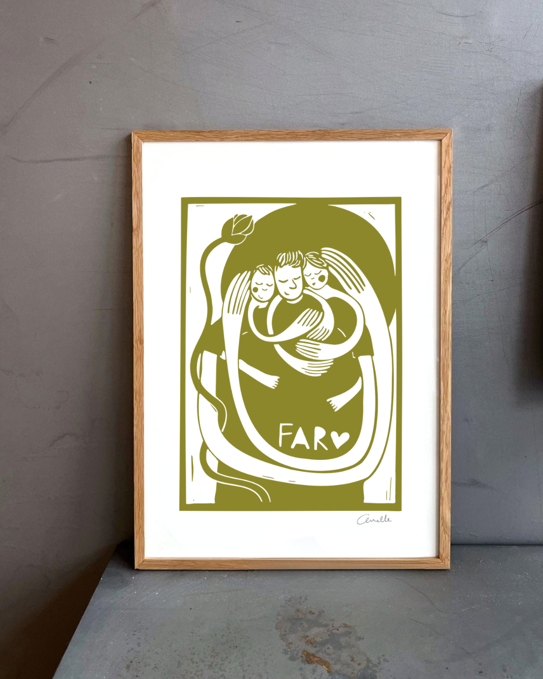 Far med 2 børn - Kunstplakat