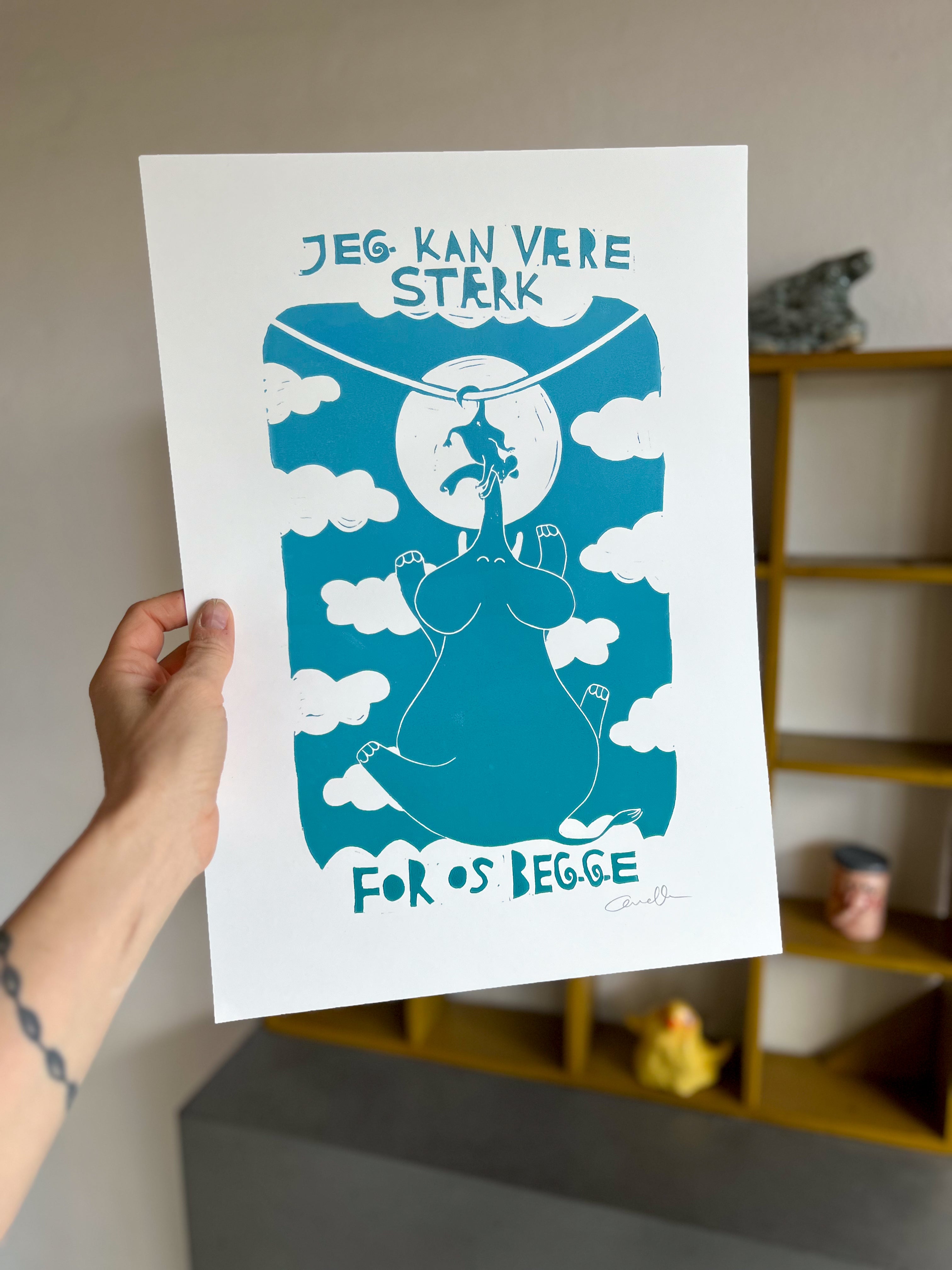 Håndlavet linoleumstryk || Jeg kan være stærk for os begge || Anette Zimmerlund
