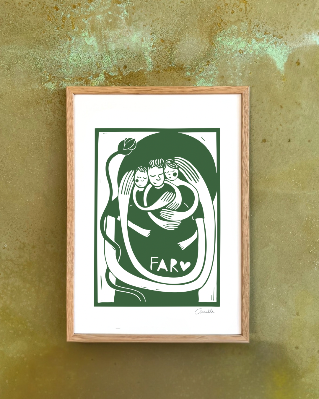 Far med 2 børn - Kunstplakat