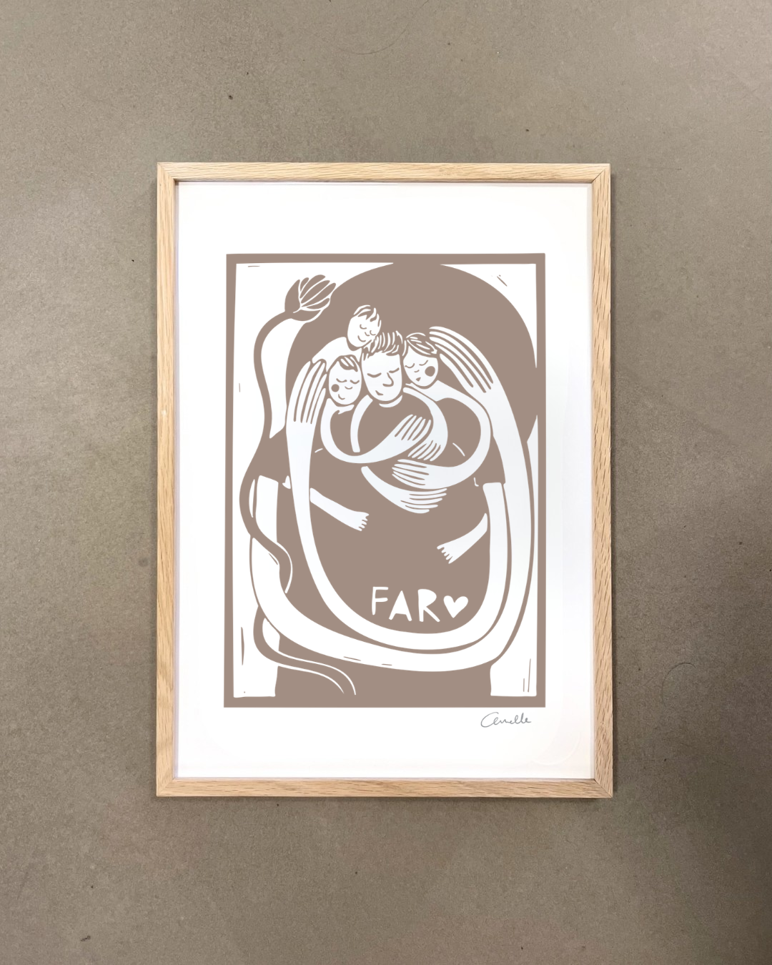 Far med 3 børn - Kunstplakat