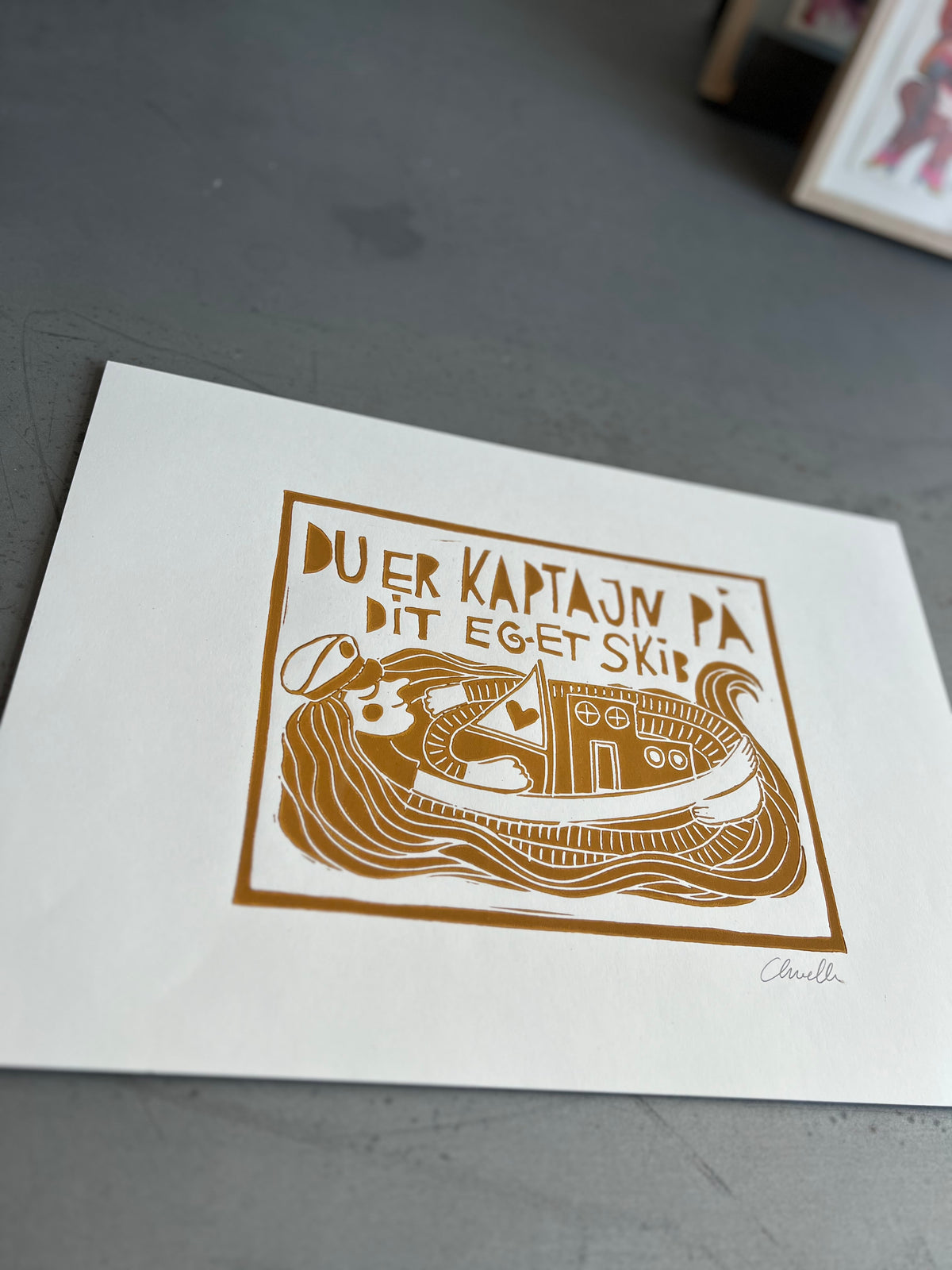 Kaptajn | Håndlavet linoleumstryk | A3