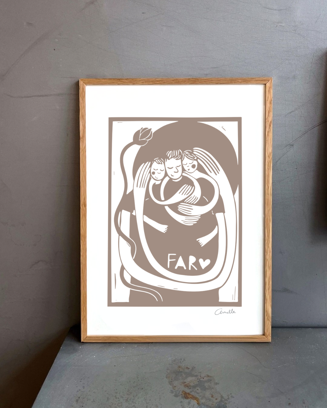 Far med 2 børn - Kunstplakat