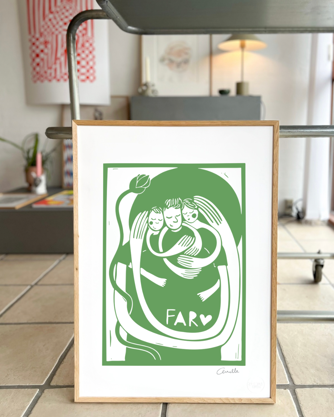 Far med 2 børn - Kunstplakat