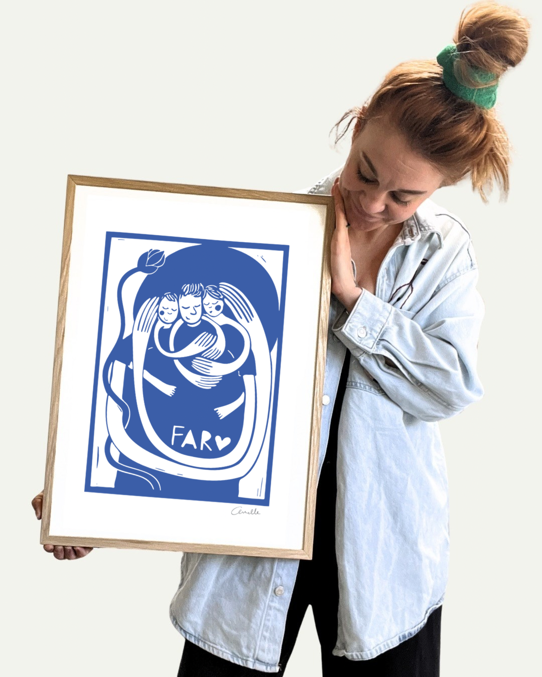 Far med 2 børn - Kunstplakat