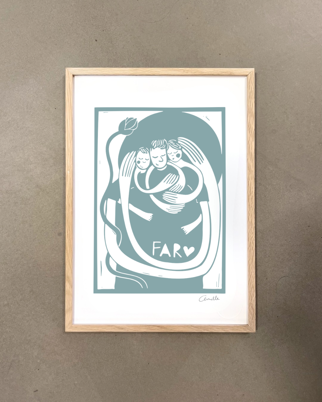 Far med 2 børn - Kunstplakat