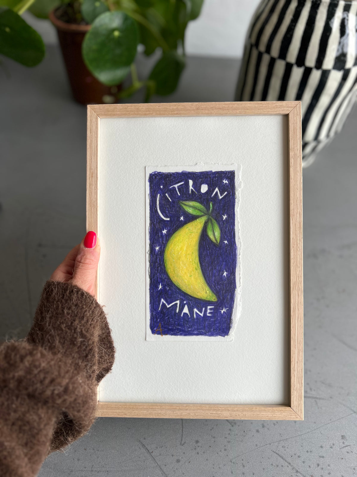 Citronmåne | Indrammet originalt maleri |Anette Zimmerlund