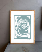 Far med 3 børn - Kunstplakat