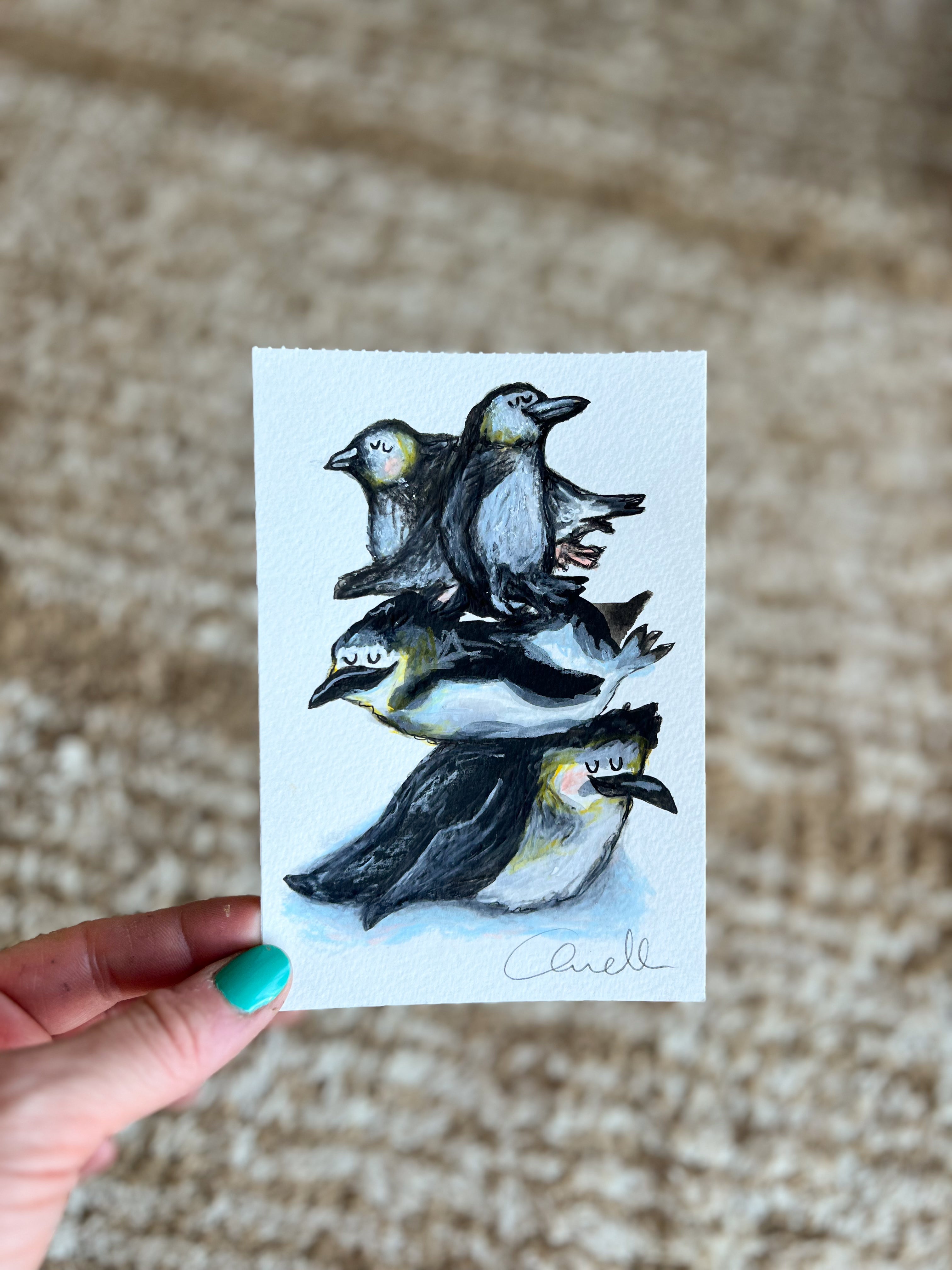 Originalt maleri – Pingvinfamilie | Anette Zimmerlund