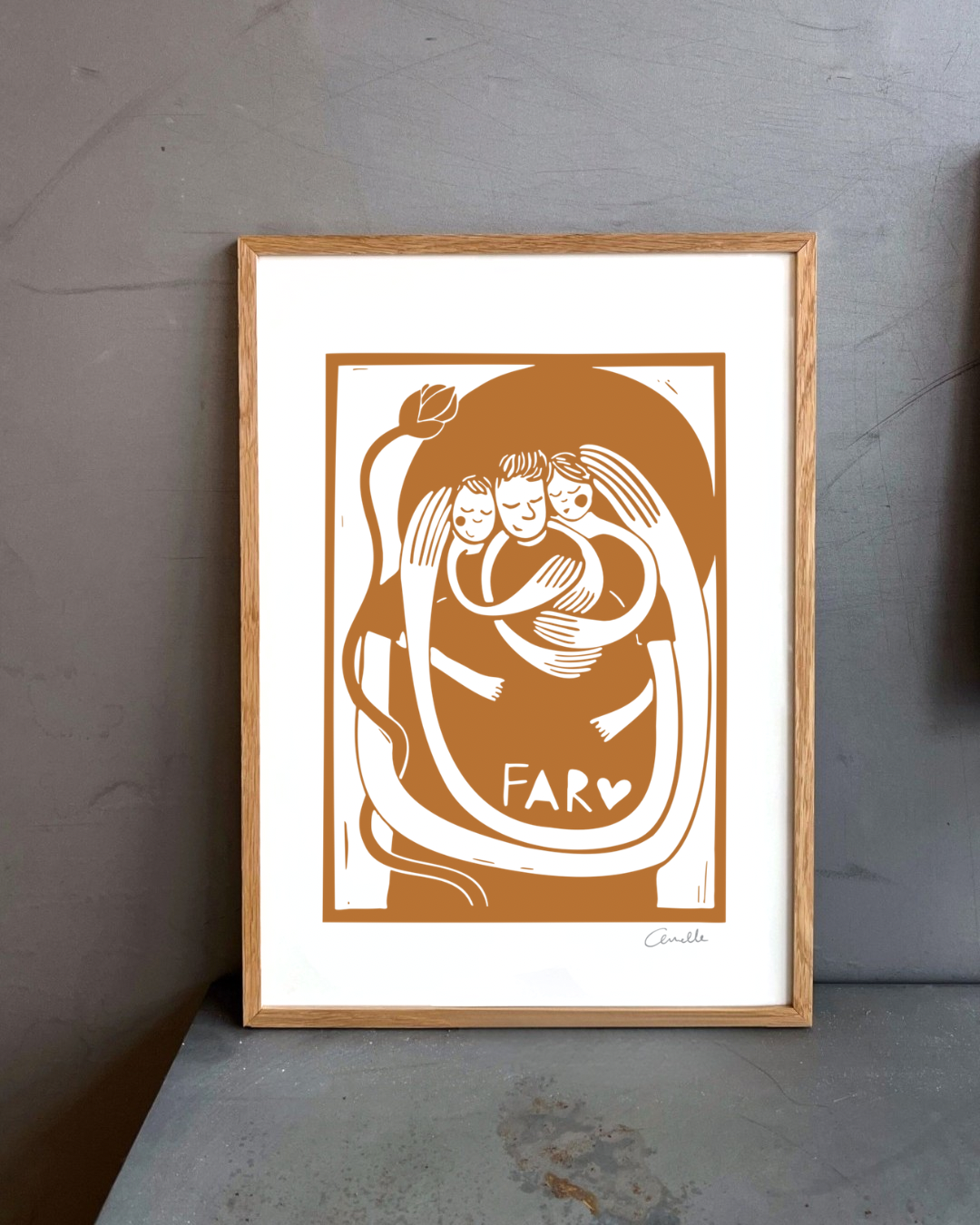 Far med 2 børn - Kunstplakat