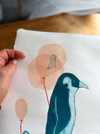 Håndlavet collografi | Pingvin med unger - Altid hos dig | Anette Zimmerlund