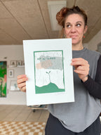 Det, du vander m. grå sky | Linoleumstryk (Mixed Media)