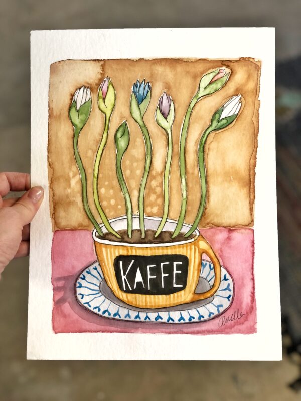 Akvarelmaleri med titlen “Kaffe”