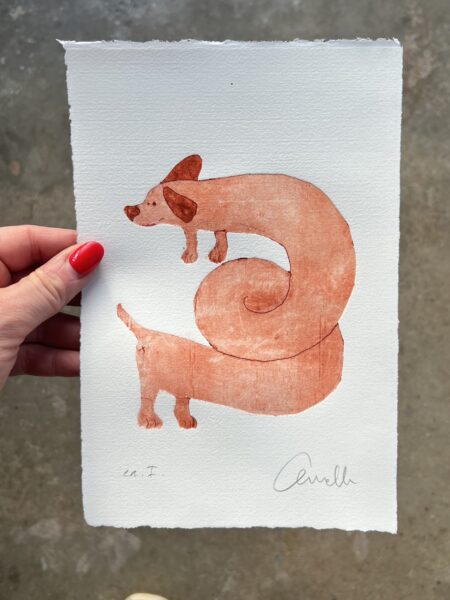 Collografi med titlen “Pølsehund” no. 1