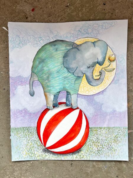 Mixed media med titlen “At øve sig”