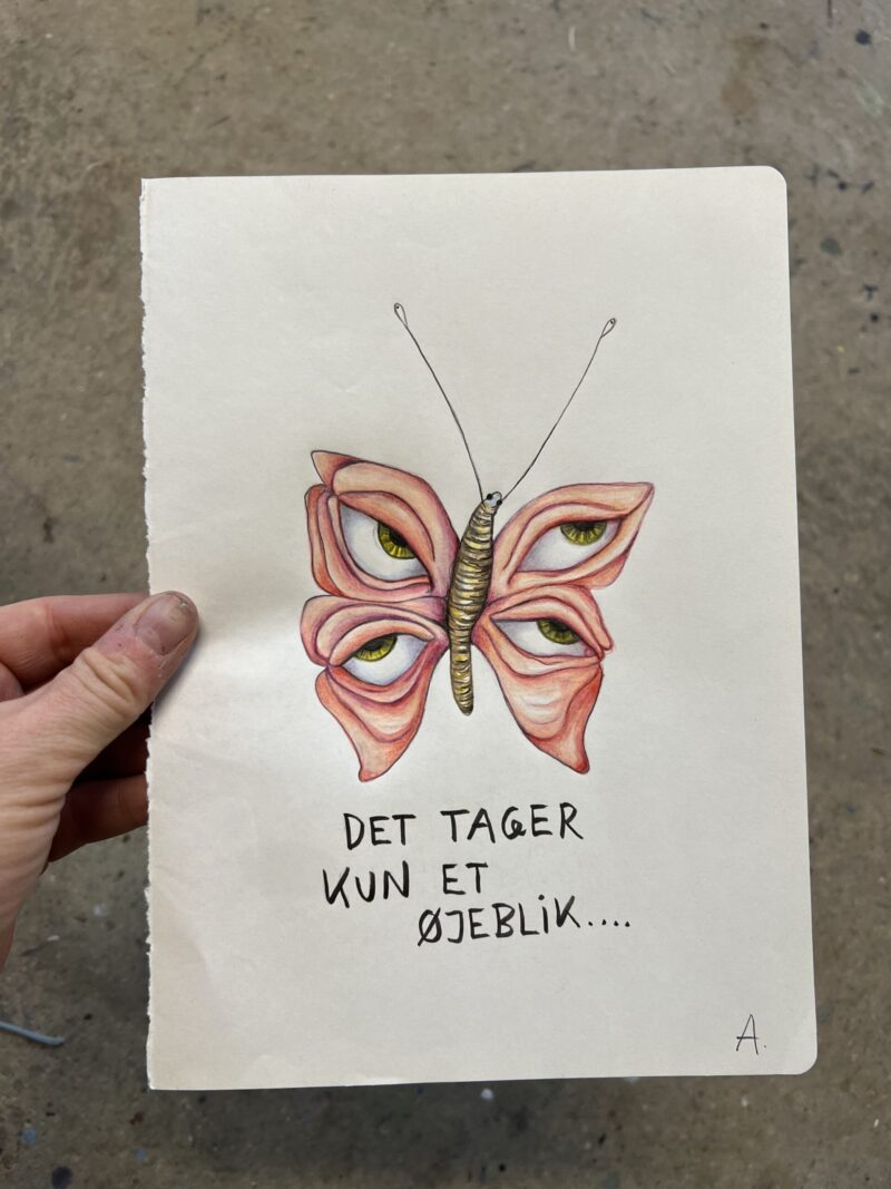Mixed media med titlen “Det tager kun et øjeblik”
