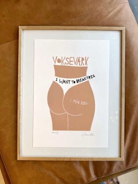 Vokseværk i min røv Mixed Media Linoleumstryk