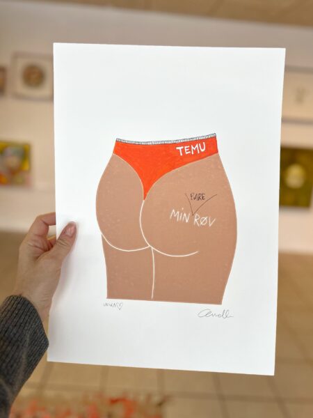Temu Min bare røv linoleumstryk mixed media