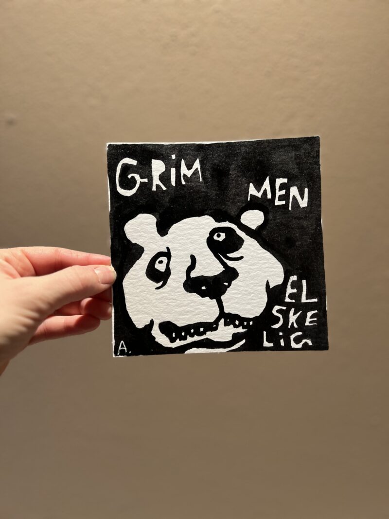 Akvarelmaleri med titel Grim men elskelig 15*15 cm