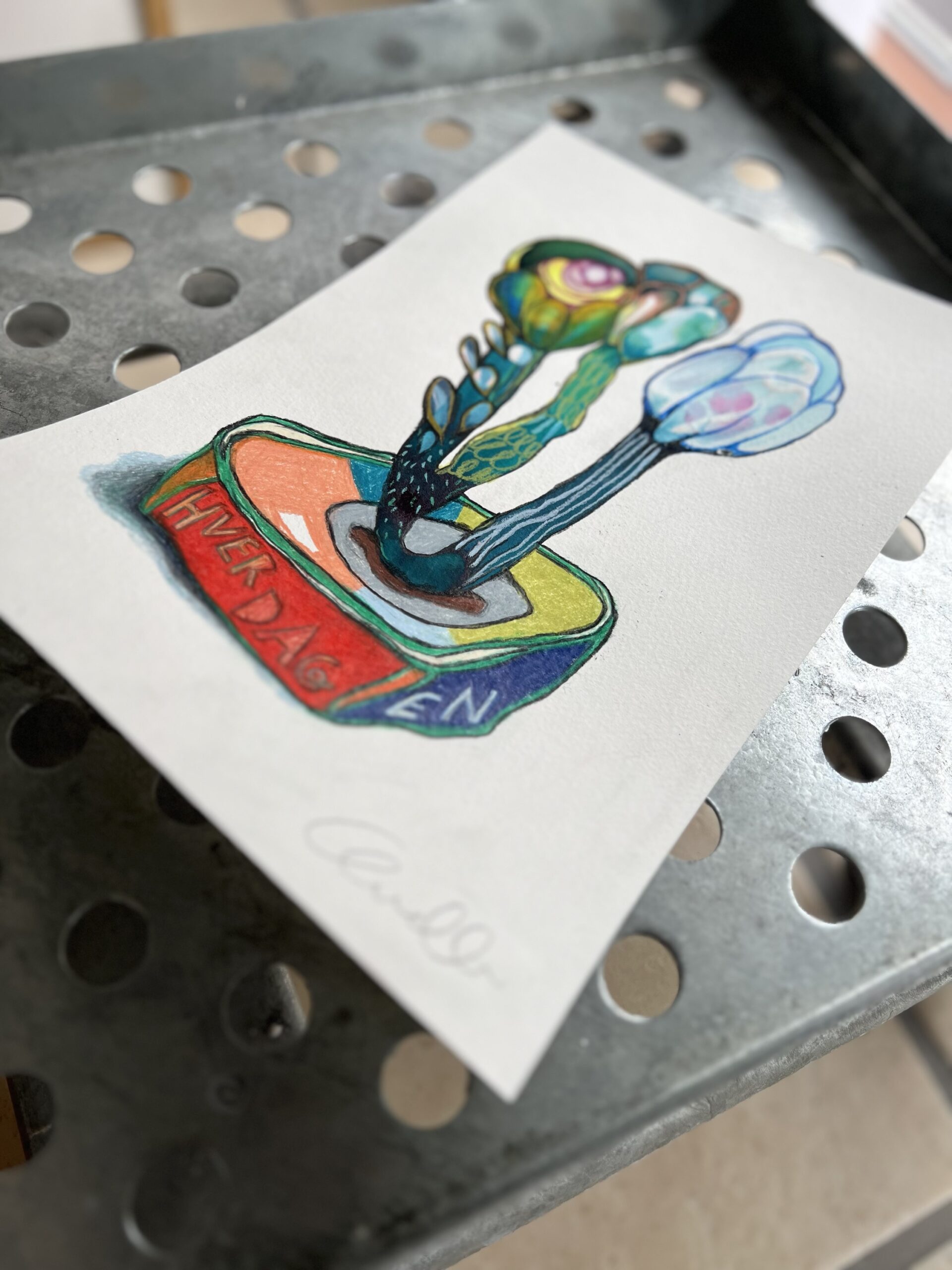 Leverpostej med 3 unikke blomster - originalt maleri - Billede 5